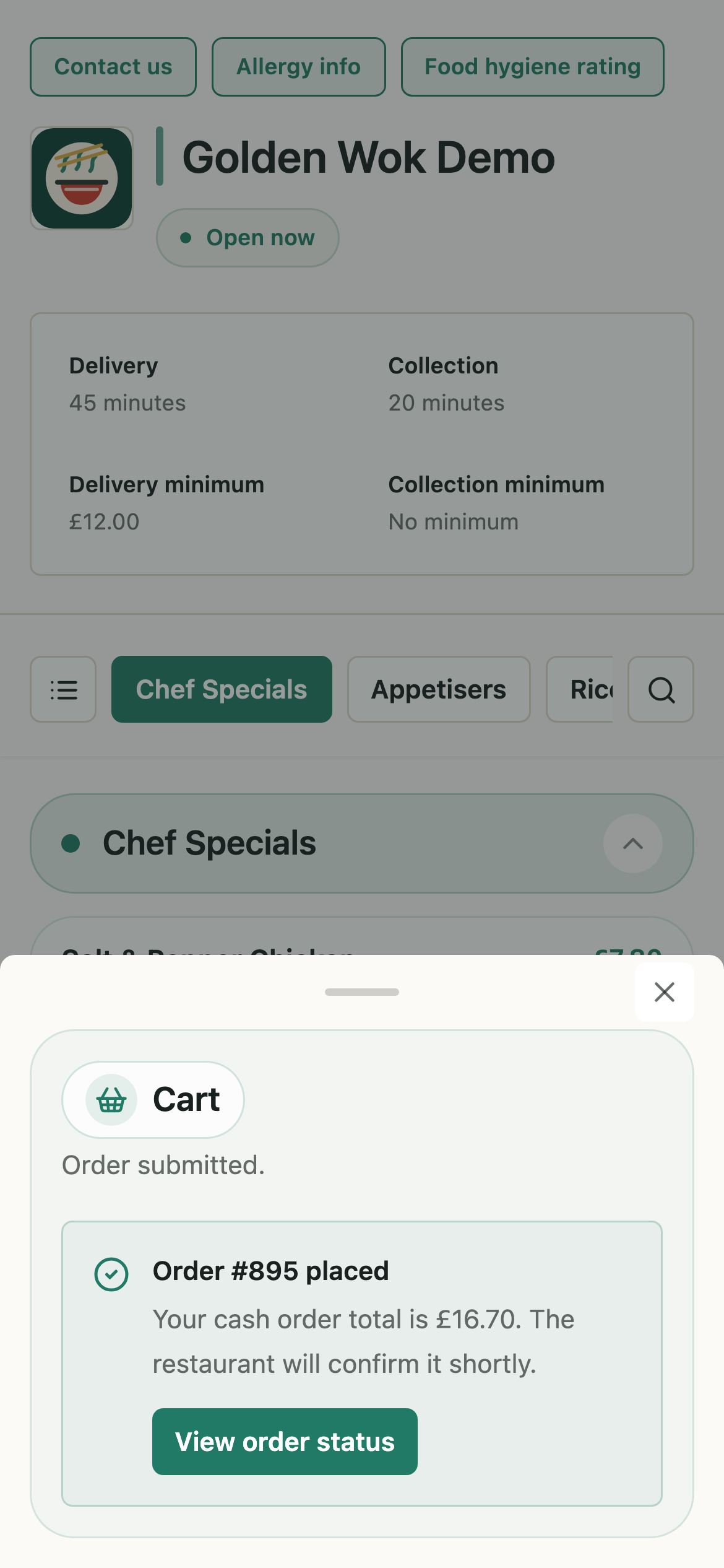 Show the submitted order in the Uorderly mobile ordering flow
